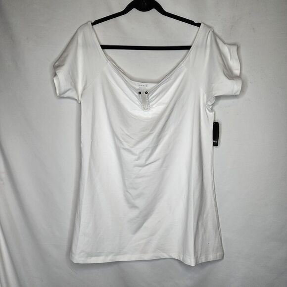 6X 30W Torrid White Foxy U Bar Off Shoulder Short Sleeve Top Stretch Plussize fi - Picture 6 of 7